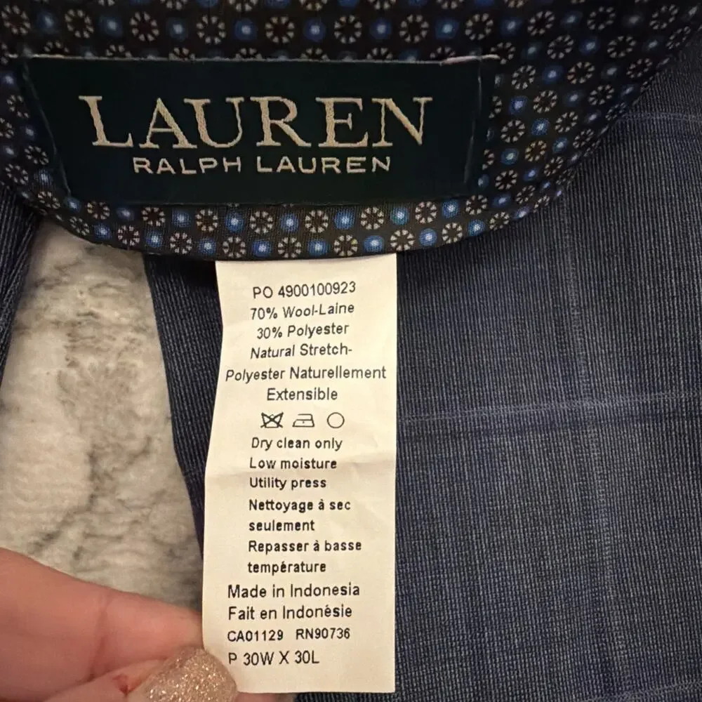 Lauren Ralph Lauren 30Wx30L Wool Blend Plaid Suit‎ Separates Men's Dress Pants